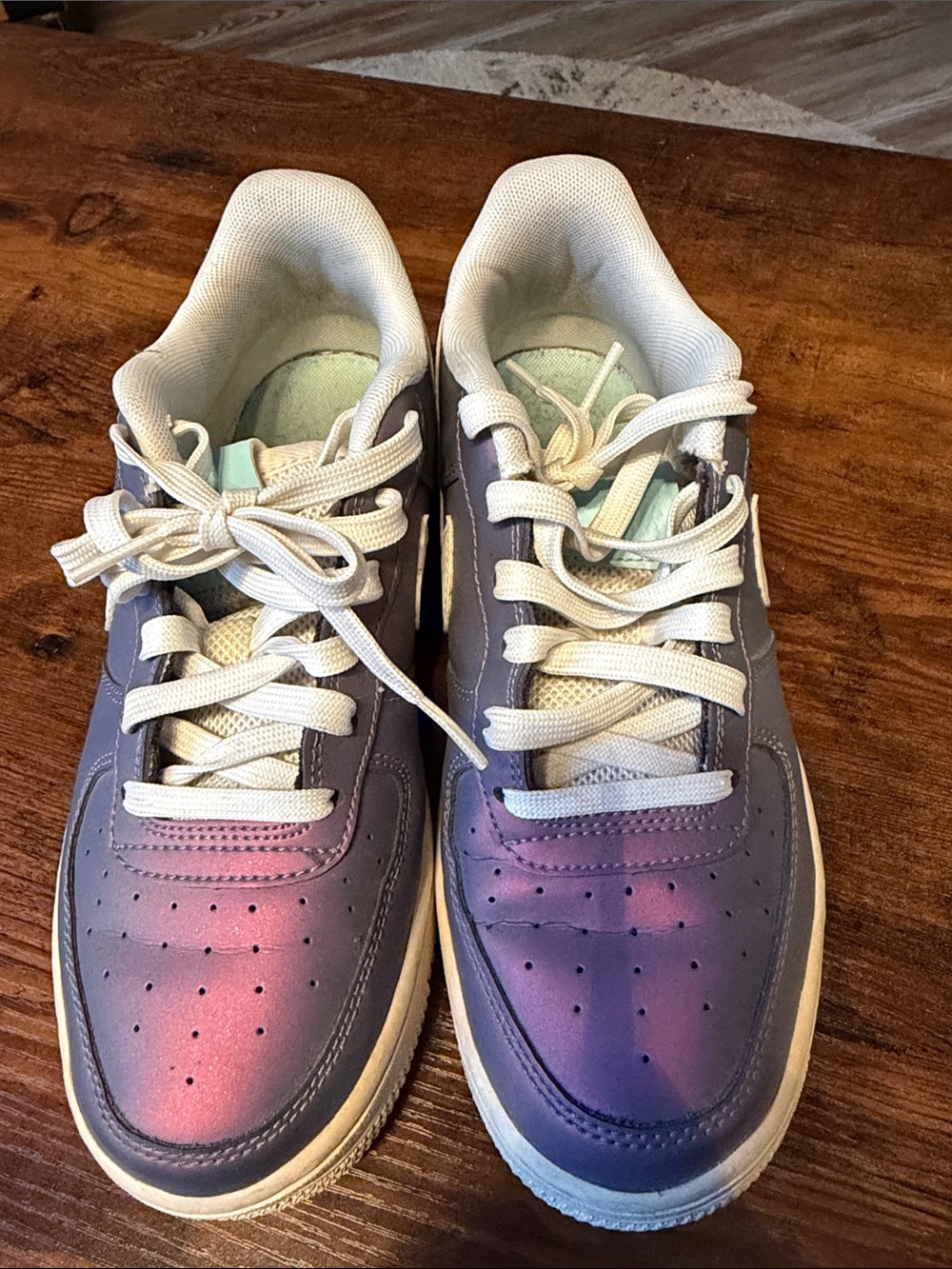 Nike Low Top Sneakers in Iridescent Purple and Pink with White Swoosh - Picture 2 of 5